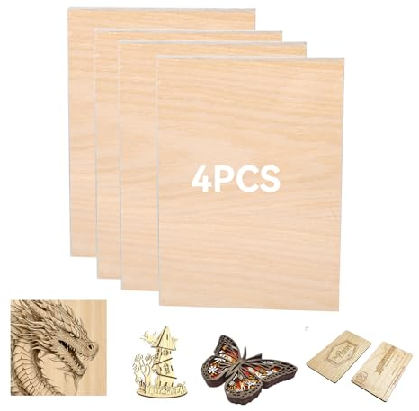 Creatorally 3mm Compensato, 4 Pezzi A4 Piatto Di Legno Grezzo, Tavole di non Lavorate per Incisione Laser, Taglio, Artigianato Fai da Te, Modellazione Pirografia (Quercia Rossa)