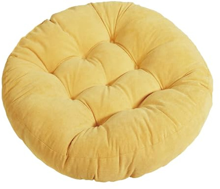 Uixxducc 1er Set Rund Stuhlkissen, 55cm Baumwolle Sitzauflage Sitzkissen, Polster Tatami Kissen für Garten, Balkon Terrasse (Gelb)