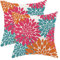CXMEIFLY Lot de 2 housses de coussin décoratives et modernes pour canapé ou lit, convient en extérieur, motif floral géométrique de dahlias d’été, 45,7 x 45,7 cm, bleu sarcelle/rose vif/orange