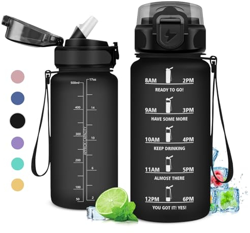 Gourde Enfant 500ml, Gourde Sport, Gourde avec Paille Réutilisable, Bouteille d'eau avec Marqueur de Temps, Water Bottle pour Enfant, l'école, Cyclisme, Voyage, Camping, Fitness, Yoga, Bureau