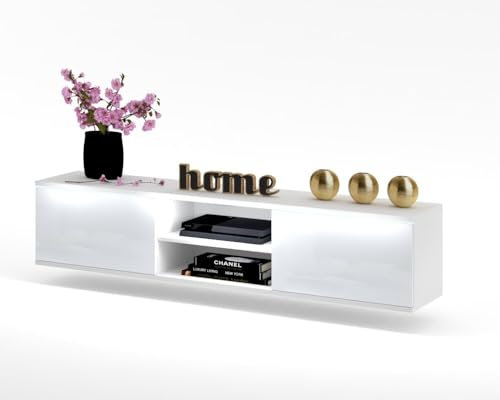 Euro Style TV Schrank Lowboard LED Wandmontage Fernsehschrank TV-Möbel 100-160cm, weiß Hochglanz 120cm