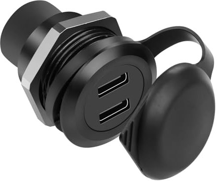 QIANRENON 10Gbps Dual USB C 3.1 Gewinde Feste Montage Adapter 2 Port USB Type C 3.1 Buchse auf Buchse Eingebettet Panel Montage Rund Anschluss, Staubschutzhülle, Montage im Dashboard Device Panel