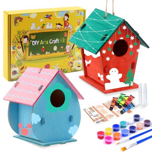 HAASIKI Craft Kits for Kids to Build and Paint Birdhouse, DIY Wooden Arts and Crafts, Glow in The Dark Bird House Craft Kits, DIY Wooden Bird Box for Girls Boys Toddler