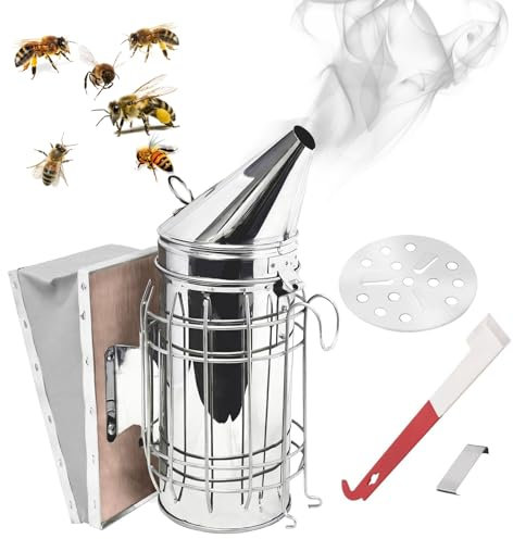 TUAKIMCE Bee Hive Smoker Stainless Steel Beekeeping Hive Tool with Heat Shield Beekeeping Equipment for Beginners