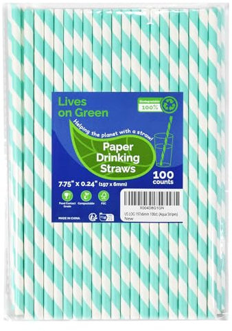 Lives on Green Lot de 100 pailles jetables en papier bleu clair, 19,7 cm, respectueuses de l'environnement, pour fête prénatale, décoration, loisirs créatifs