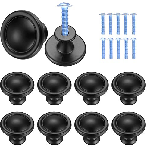 QUIIEOSKIA 10 Stück Schwarzer Schranktürknauf, Pilztürgriffe, runde Küchentürgriffe, Schubladenzug-Türgriffe, Möbelschrankbeschläge mit Schrauben (1,2 Zoll/30 mm, Packung mit 10 Stück)