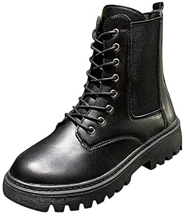 Generico Stivaletti Donna Imbottiti Stivali Neri Lucidi Stivaletti da donna alla autunno e inverno suola spessa tacco basso antiscivolo punta stringata stile Polacchine Donna Invernali (Black, 37)