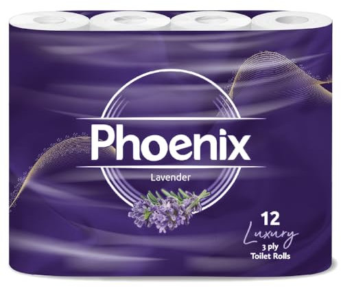 Phoenix Soft Lavender Fragranced Luxury Toilet Rolls Bulk Buy - Quilted White 3 Ply Toilet Paper - Toilet Tissue (12 Pack)