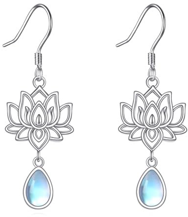 DAYLINLOVE Lotus Ohrringe 925 Sterling Silber Mondstein Lotus Ohrringe Yoga Geist Lotus Schmuck Geschenk für Frauen Mädchen