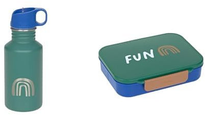 LÄSSIG Trinkflasche + LÄSSIG Bento Box Kindergarten Schule Little Gang Rainbow green