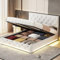 Polsterbett 140x200cm mit Stauraum und bettkasten, LED Doppelbett mit Großer Stauraum und höhenverstellbar Kopfteil, Jugendbett Stauraumbett, Ohne Matratze (Beige)