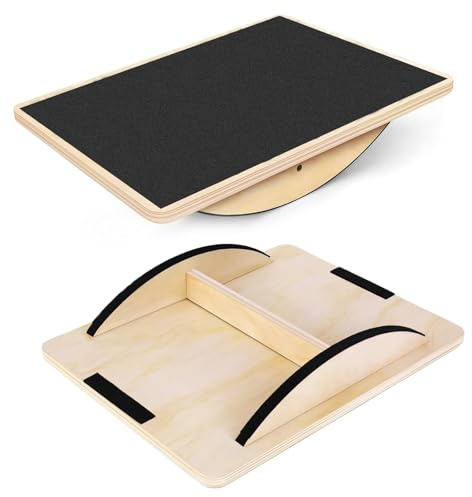 Balance Board Holz – Rutschfestes Balance Board für Erwachsene, Gleichgewichtstrainer Professioneller, Wackelbrett für Physiotherapie, Perfekt für Schreibtisch und Stehpult, Auch für Hunde-Training