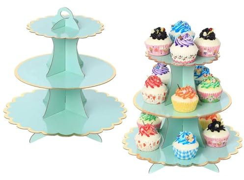 2 Pack 3-Layer Cake Stand Cupcake Stand Disposable Paper Cake Rack Dessert Cupcake Display Tower Birthday Party Supplies for Wedding, Birthday Party, Baby Shower and Graduation (Green)