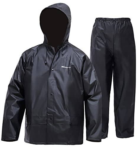 Rain Suit for Men Women, Ultra-Lite Waterproof Rain Coat (Jacket + Trousers) Sets Windproof Hooded Rain Gear Work wear (Black, XL)