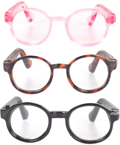 3pcs Mini Puppen Brille Set Schwarz Rosa Leopard Print Dress Up Zubehör für 15-17cm Puppen Kostüm Kleiderschrank Requisiten für Sammelfiguren