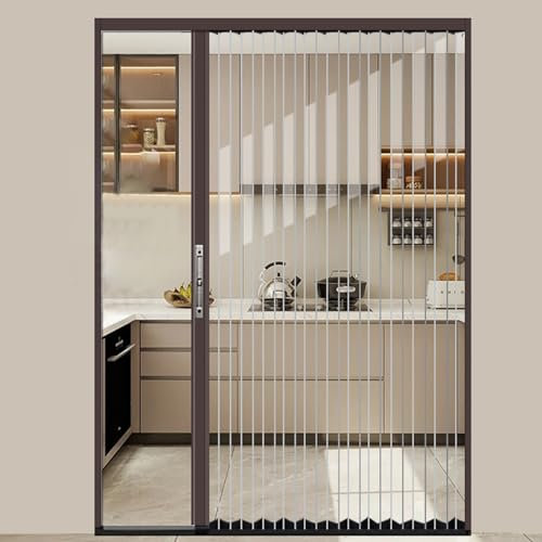 RENLXFI Porta Pieghevole in Acrilico Trasparente con Telaio in Alluminio, Porta Scorrevole A Soffietto per Interni per Porta, Porta Plissettata Trasparente con Serratura(Brown,WxH 75x200cm)