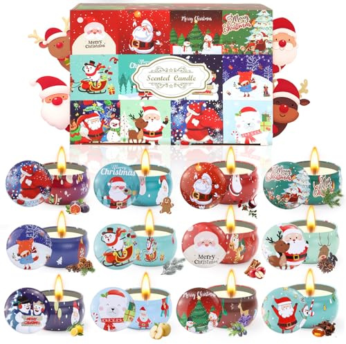 Obcxin Weihnachtskerzen, 12 Stück Duftkerze Weihnachten, 100% Natürliches Sojawachs 2.5oz Duftkerzen Geschenkset Weihnachtsgeschenke, Kerzen Geschenkset für Weihnachten, Geburtstag, Valentinstag