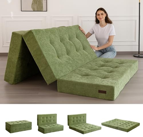 MAXYOYO Klappmatratze Einzelbett, 15cm Bequemes Faltbare Matratze mit Chenille-Stoff, 3-Teilige Gästematratze für Gästebett, Bodenmatratze Klappbar für Wohnzimmer/Camping