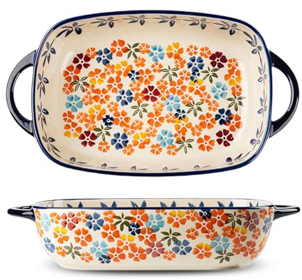 Fuente de cerámica con asa, molde de lasaña vintage, molde de cerámica, para lasaña, tiramisú, cazuelas de cocina, decoración, regalos (rectangular, pequeño, 23,5 x 13 x 5 cm)