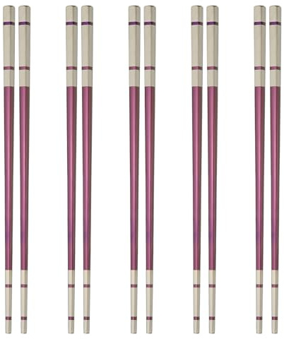 sourcing map 5 Pairs Stainless Steel Chopsticks, 21cm / 8.27 Inch Metal Chop Sticks Square Lightweight Chopsticks Tableware Accessories Bulk for Home Kitchen Hot Pot Cooking, Purple