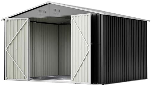 PLLBIKK Metall Gerätehaus 12m³, Abschließbarer Gartenschuppen mit Satteldach XXXL 300x252x191 cm, Sicheres Lager für Gartengeräte & Werkzeug, Wetterfest, Schwarz