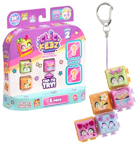 Clickeez Multipack Serie 2 - 5 Figuras Kawaii para Todos Ideal Desde 6 Años | Keycaps transformables en bonitos llaveros para coleccionar - efecto ASMR relajante - más de 30 modelos disponibles