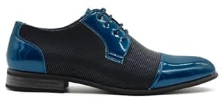 Men’s Two Tone Patent Leather Lined Shiny Formal Derby Dress Lace Up Shoes [EL0712-BLUE-46]