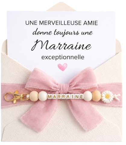 Carte Annonce Marraine avec Porte-Clés en Perles – Demande Marraine Originale – Cadeau Baptême ou Annonce Grossesse – Idée Cadeau pour Sœur, Amie, Belle-Sœur, Cousine