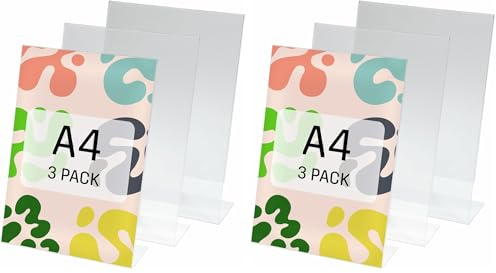 Sigel Be!Board SY110 Sign Holder, slanted, for A4, single-sided presentation, acrylic, clear, 3 Pieces (Pack of 2)