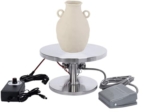 YXZQLOZ Professionelle elektrische Töpferscheibe mit Fußpedal, Drehteller aus Edelstahl, einstellbare Geschwindigkeit, 20 cm, für Keramikhandwerk & Kunstprojekte