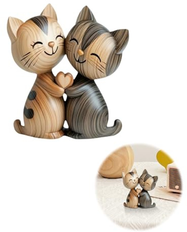BRTNUP Holz Deko Katzen Deko, 2D Holz-Katzenpaar Dekoe, Umarmende Katzen, Katzenskulptur Aus Holzs für Zuhause und Büro, Geschenk für Katzenliebhaber (B)