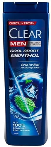 CLEAR Men Ice Cool Menthol Anti-Dandruff Shampoo for Men, Intensive Cooling Freshness, Pro-Nutrium™ 10 Scalp Care Formula, Daily Use for Strong Hair & 100% Dandruff Protection, 360 ml PACK OF 4