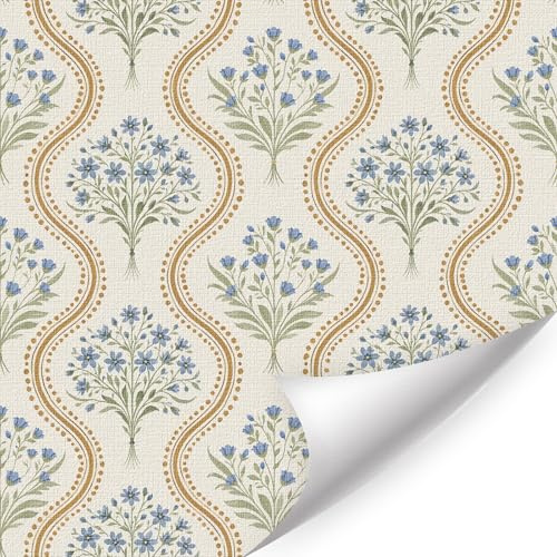 CHDITB Vintage Blumen Selbstklebende Tapete Beige Französischer Landhausstil Wandfolie mit Blumenmuster für Wand Schränke Möbel Dekor Boho Wildblumen Tapete Wohnzimmer Deko 44x300cm