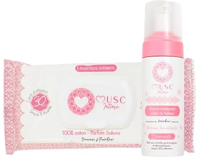 MUSC INTIME La Marque Officielle - Mousse Nettoyante + Lingettes Intimes - Le Duo Pureté - Sakura - L’Innocente - Nettoie, Apaise et Rafraîchit - 150ml & 30 unités
