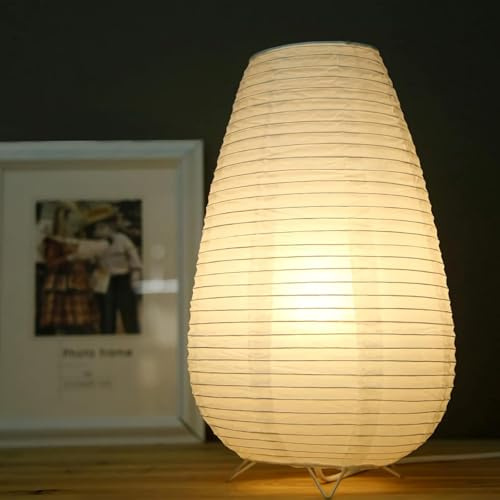 Reispapier Tischlampe, Weiß, Japanischer Stil, Warmes Licht, Dekorative Stehlampe mit Metallbeinen