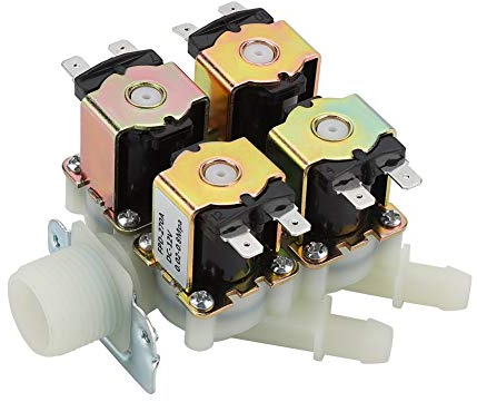 Samfox 1 In 4 Out Kunststoff Wassermagnetventil, 12 V DC DN20 G3 / 4 Normalerweise geschlossener Einlass N/C Wasserablauf Durchflussschalter Magnetventil Schnellanschlu