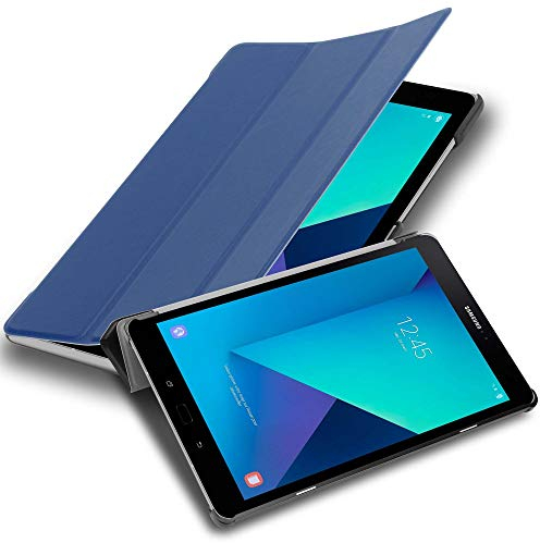 Cadorabo Coque Tablette pour Samsung Galaxy Tab S3 (9.7 Zoll) SM-T820N / T825N en Bleu FONCÉ Jersey – Housse Protection Très Fine en Similicuir en Style Livre avec Auto Wake Up et Stand Horizontal