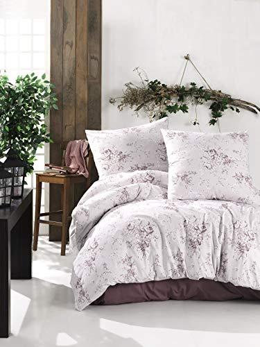ZIRVEHOME Baumwolle Bettwäsche 155x220 cm. Rosa, Blumen Muster, 100% Baumwolle/Renforcé, Reißverschluss mit Kissenbezug 80x80 cm. Model: Este V2