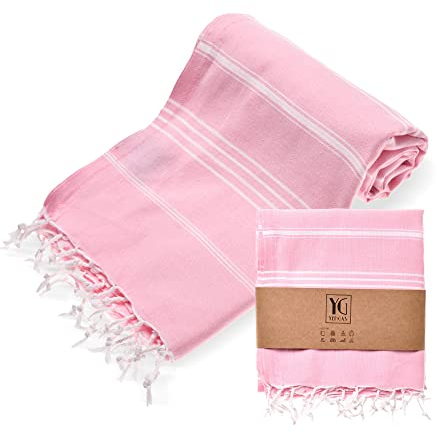 YENGAS Hamamtuch XXL, 95x175 cm, Oeko-TEX Zertifiziert, 100% Baumwolle, Großes Peshtemal Tuch, Badetuch für Spa, Sport, Yoga, Pilates, Reisen, Leicht & Platzsparend, Saunatuch, Strandtuch, Rosa