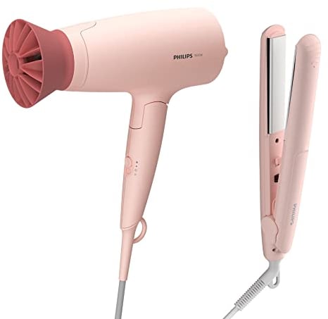 Philips 3000 Series Set de peluquería BHP398/00 Accesorio ThermoProtect de 1600 W y placas con queratina, Color Peach