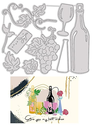 GLOBLELAND Stanzschablonen Wein Metall Schneiden Schablonen Weinflasche und Traube Stanzformen für Kartenherstellung und DIY Scrapbooking Dekor
