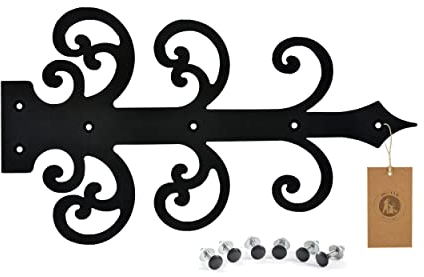 MORIA DESIGN Dekorative Kreuzgehänge 450 x 260 x 3 mm | Scharnier Attrappen für Tore, rustikale Holztüren, Holztore, Gartentore, Gartenarchitektur | Pulverbeschichtet | Schwarz