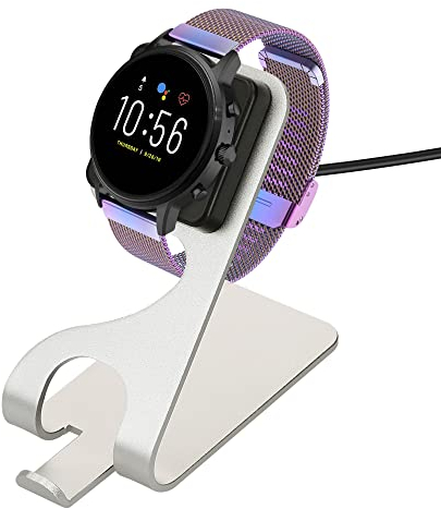 kwmobile Câble USB Compatible avec Fossil Gen 4 / Gen 5 / Michael Kors Runway MKT0002 - Chargeur Smart Watch avec Support - Chargeur Fitness Tracker Montre connectée - Noir-argenté