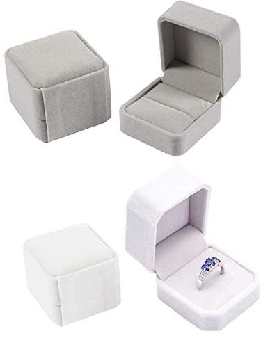 Hudiepan 2 Stücke Velvet Ringbox, Samt Schmuck Etui für Ringe, Ohrringe, Anhänger - Geschenkbox für Hochzeit, Verlobung, Valentinstag (Weiß, Grau)
