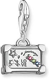 THOMAS SABO Charm-Anhänger bunter Vintage-Koffer aus hochwertigem, leicht geschwärztem 925er Sterlingsilber, Steinbesatz in Weiß, Rot, Grün und Blau, Maße: 20 x 12 mm, 1936-318-7