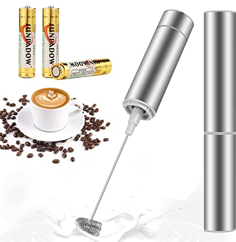 MOSUO Espumador de Leche Eléctrico, USB Recargable Batidor de leche de Acero Inoxidable con Cabezal Doble/Simple y Batidor de Globo, Mini Batidora para Huevos Cafe Latte Cappuccino (Frother-Silver)