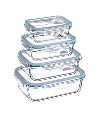 DAMDAM GO - Set de 4 fiambreras de Cristal con Tapa - herméticos antifugas para Horno microondas congelador y lavavajillas - Rectangular