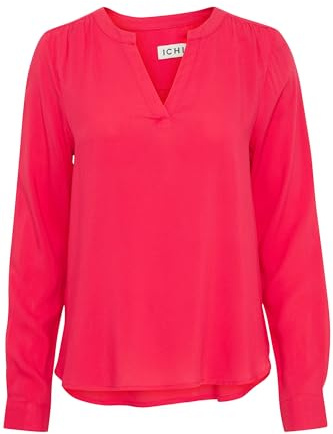 ICHI IHMAIN LS2 Damen lange Bluse Langarm Basicbluse aus reiner Viskose Nachhaltige zertifizierte EcoVero Viskose V-Ausschnitt Regular Fit, Größe:36, Farbe:Love Potion (181951)