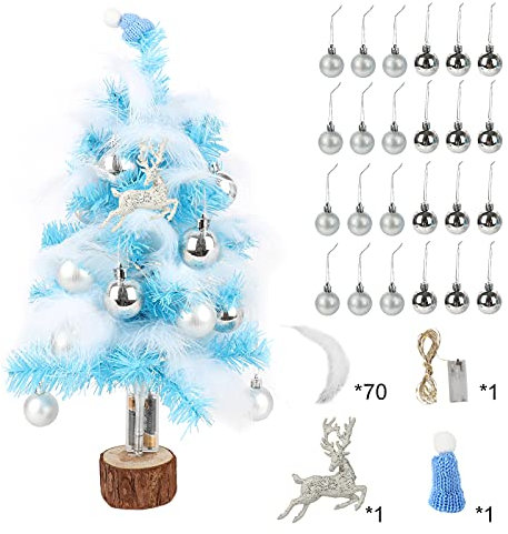 belupai Mini-künstlicher Weihnachtsbaum mit Heller Desktop-Beflockung, Rosa Weihnachtsbaumschmuck, Simulations-Tisch-Weihnachtsbaum für Weihnachtsdekorationszubehör(45cm,blau)
