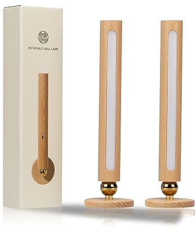 HBGFHG Lampe murale LED magnétique en bois rotative à 360° - Rechargeable par USB - Fonctionne avec piles - Veilleuse LED pour la maison (bois de hêtre)